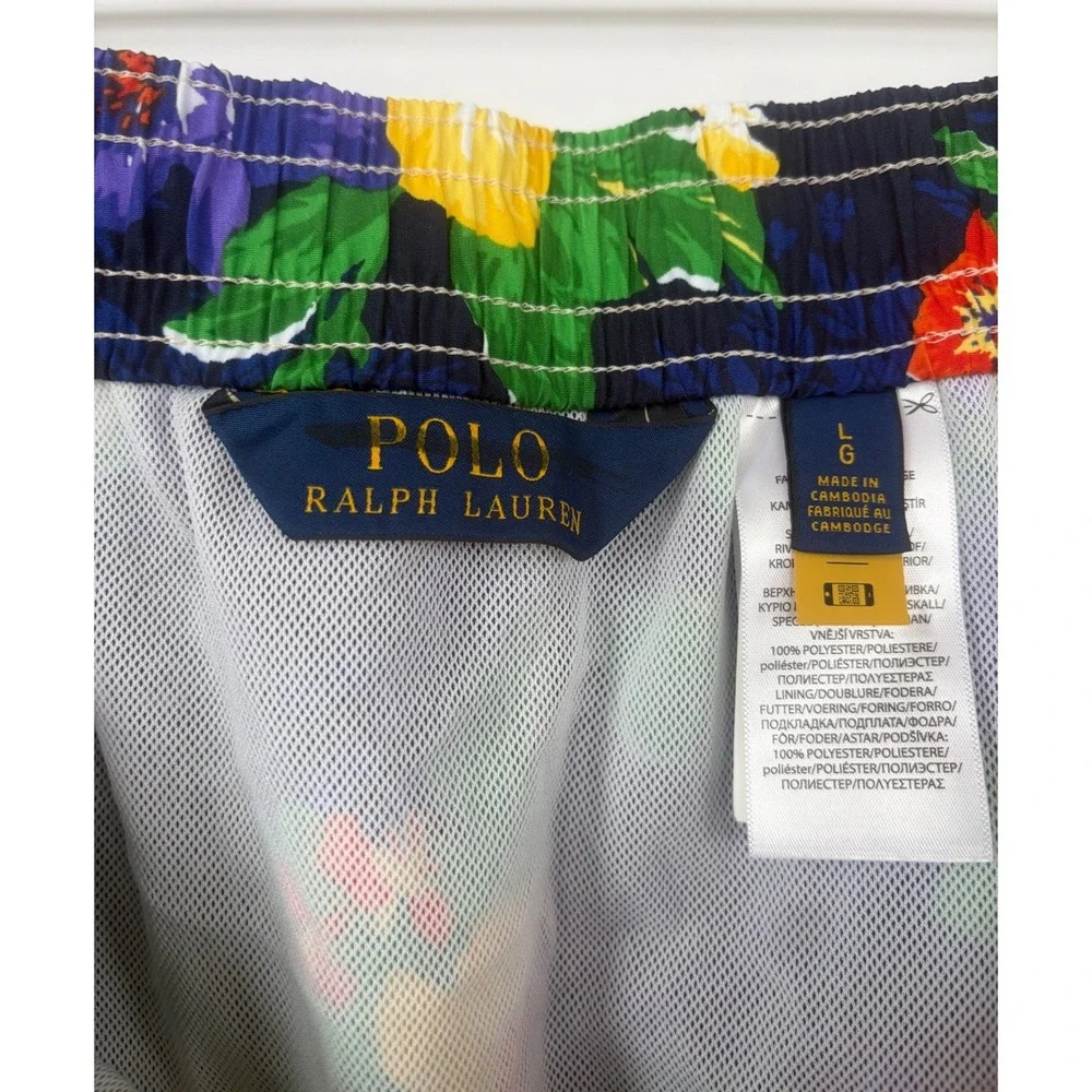 Polo Ralph Lauren Men M Floral Swim Trunks Navy Blue Tropical Hibiscus Short NEW